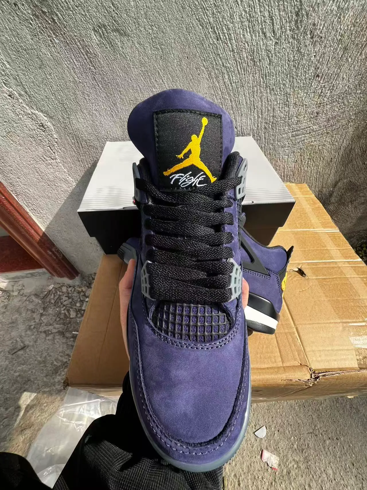 Air Jordan 4 Purple Suede Black Cage Visible Air Unit Basketball Shoes 3