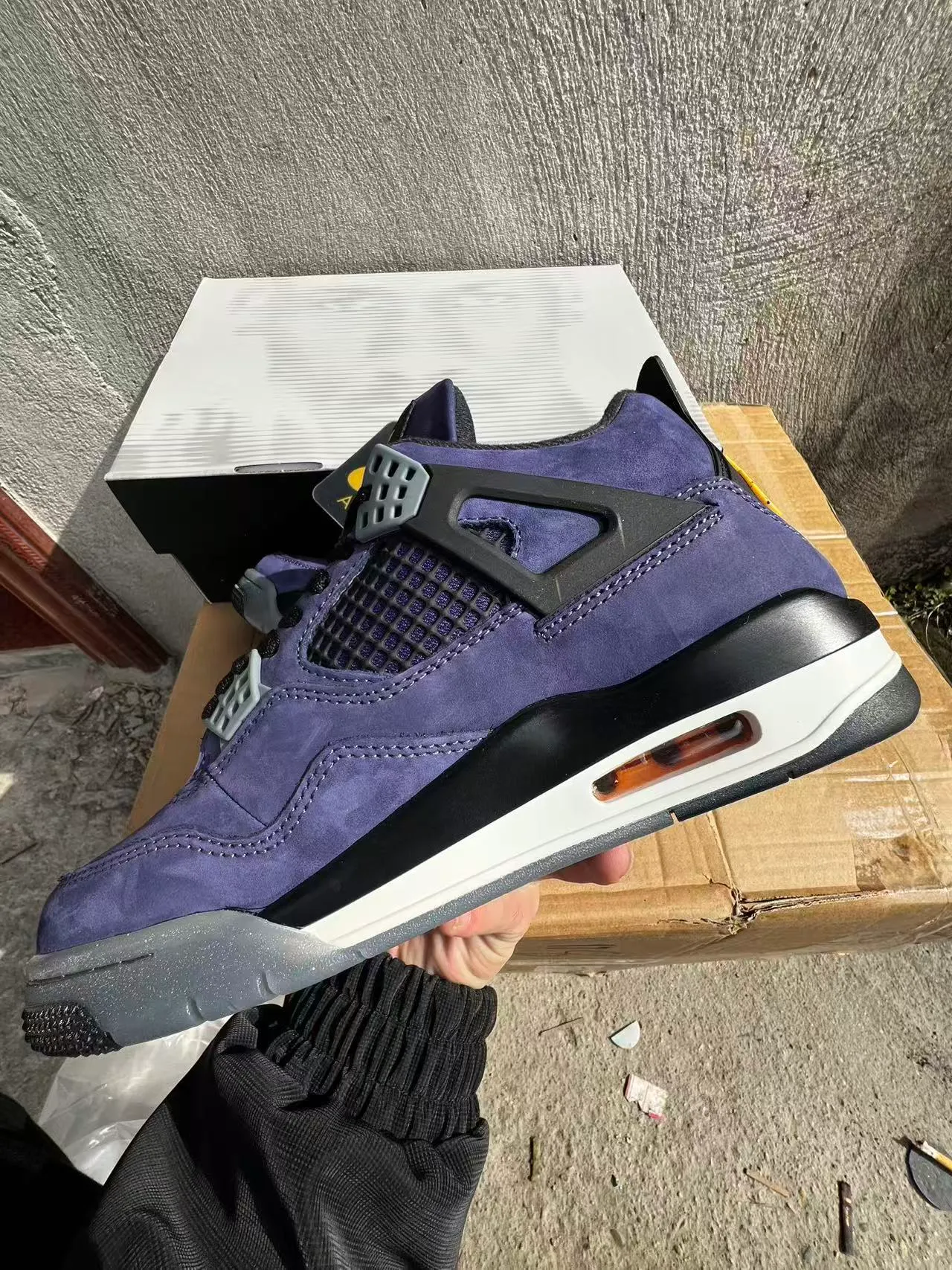 Air Jordan 4 Purple Suede Black Cage Visible Air Unit Basketball Shoes 5