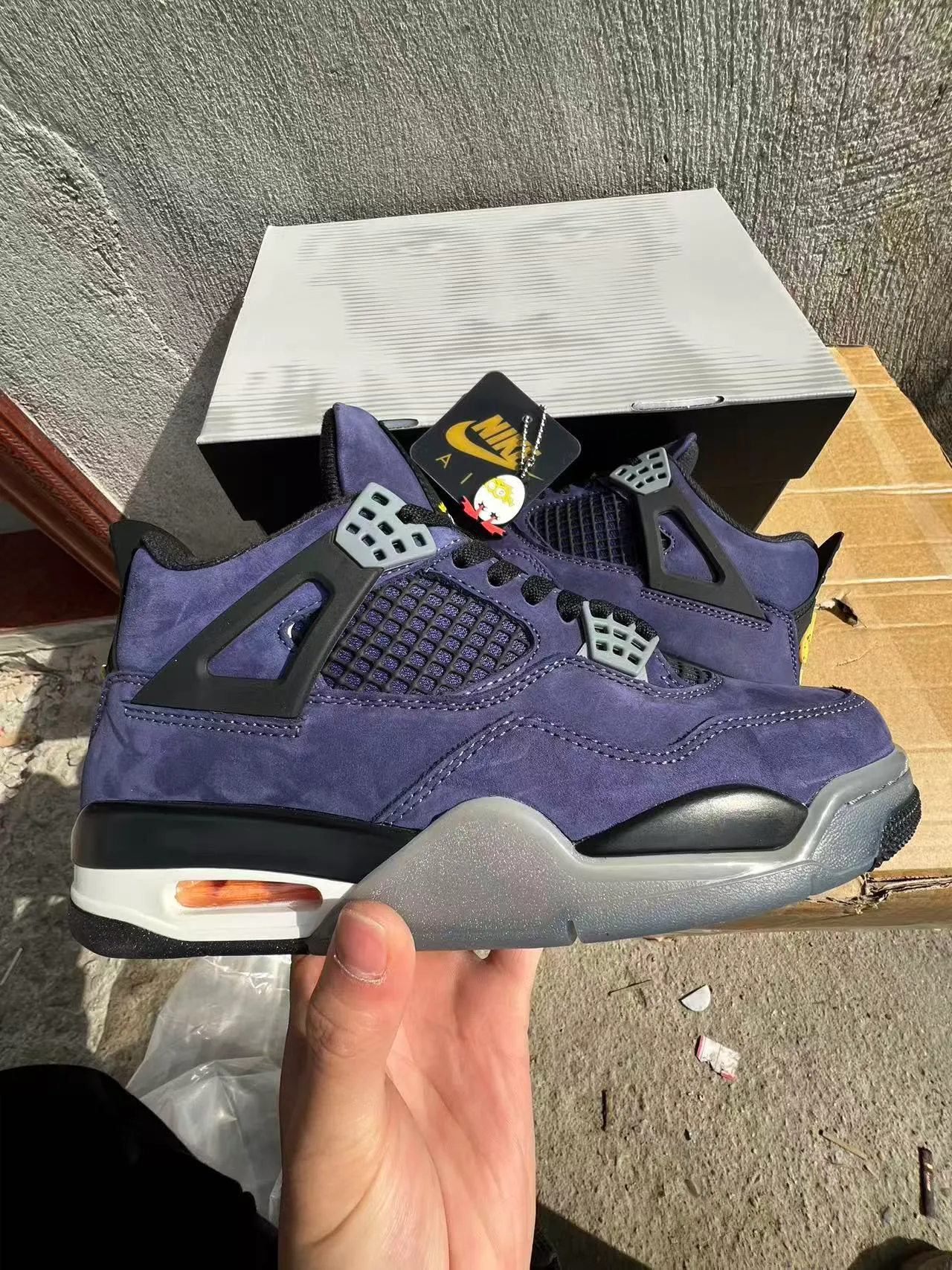 Air Jordan 4 Purple Suede Black Cage Visible Air Unit Basketball Shoes 7