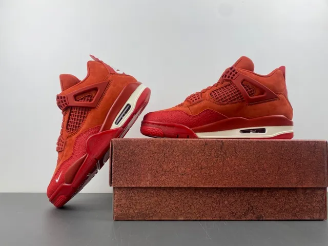 Air Jordan 4 Red Suede High-Top Basketball Shoes 14