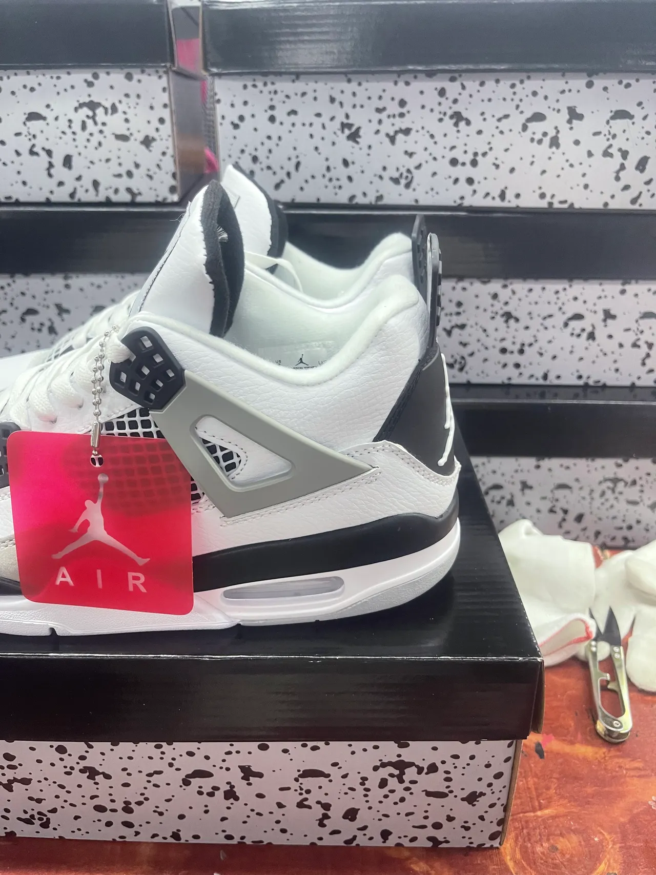 Air Jordan 4 Tênis de basquete branco preto cinza 6