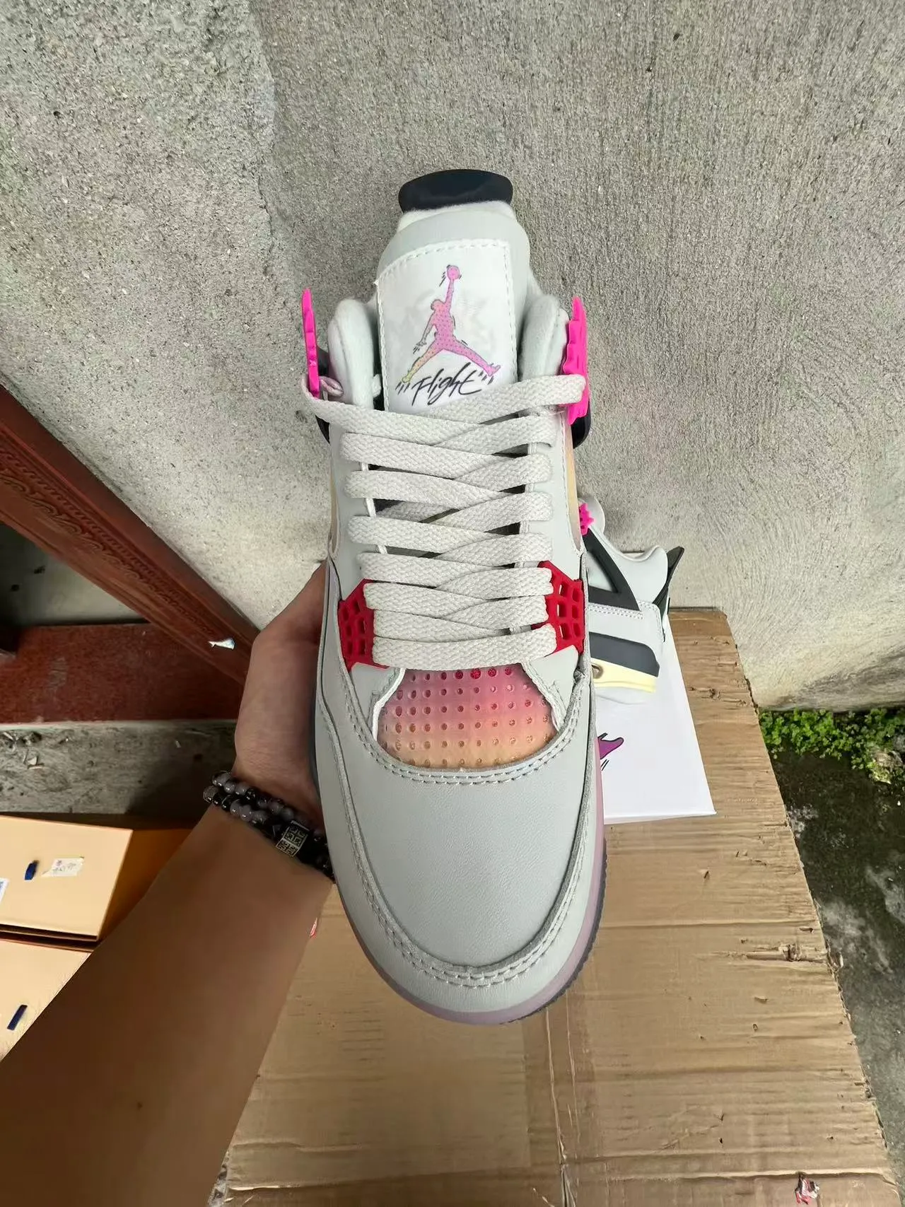 Air Jordan 4 White Black Pink Gradient Mesh Basketball Shoes 3