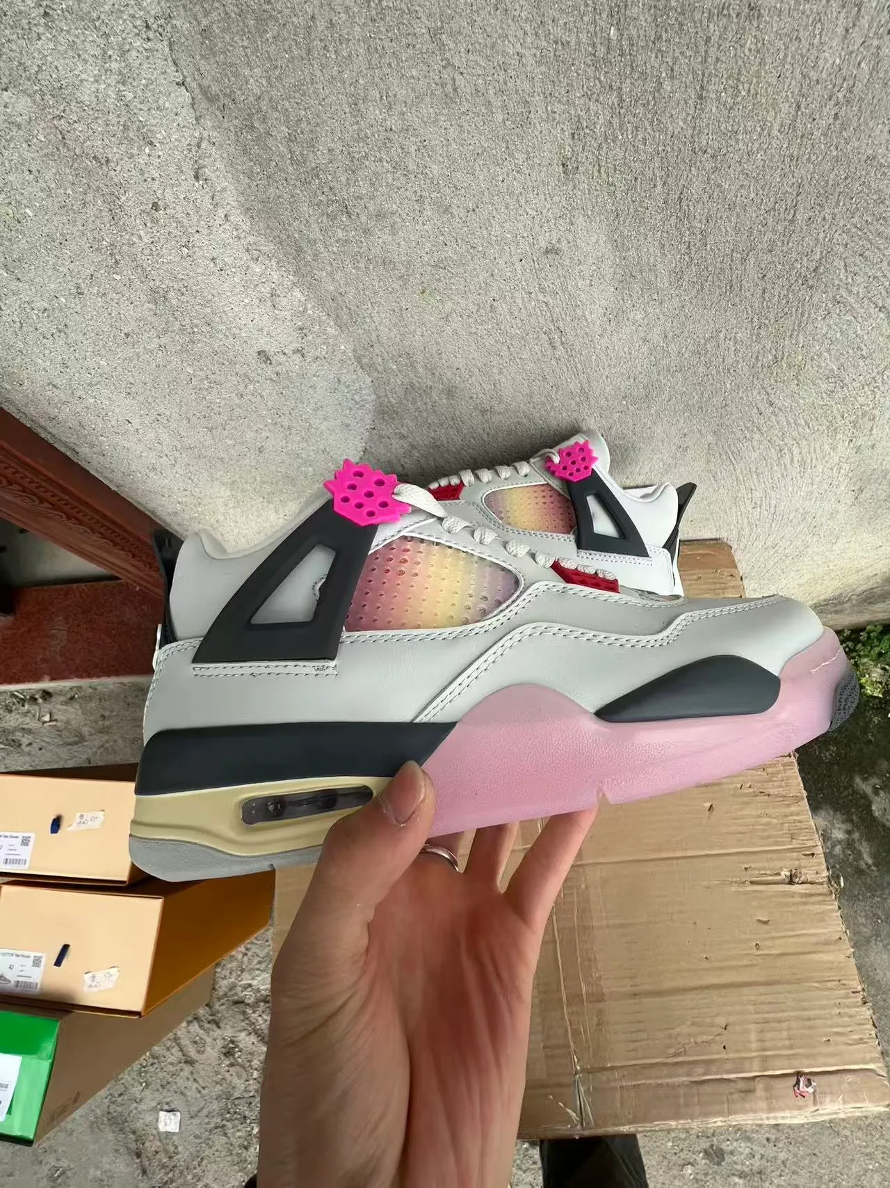 Air Jordan 4 White Black Pink Gradient Mesh Basketball Shoes 7