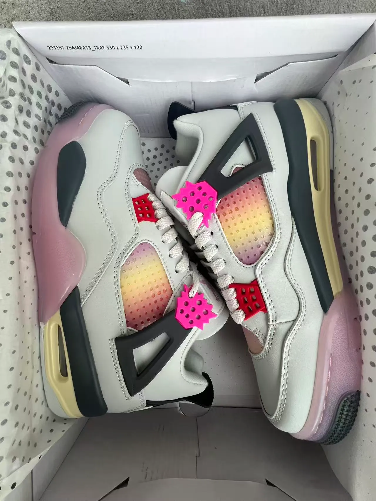 Air Jordan 4 White Black Pink Gradient Mesh Basketball Shoes 9