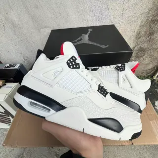 Air Jordan 4 Blanco Negro Rojo Zapatillas de Baloncesto