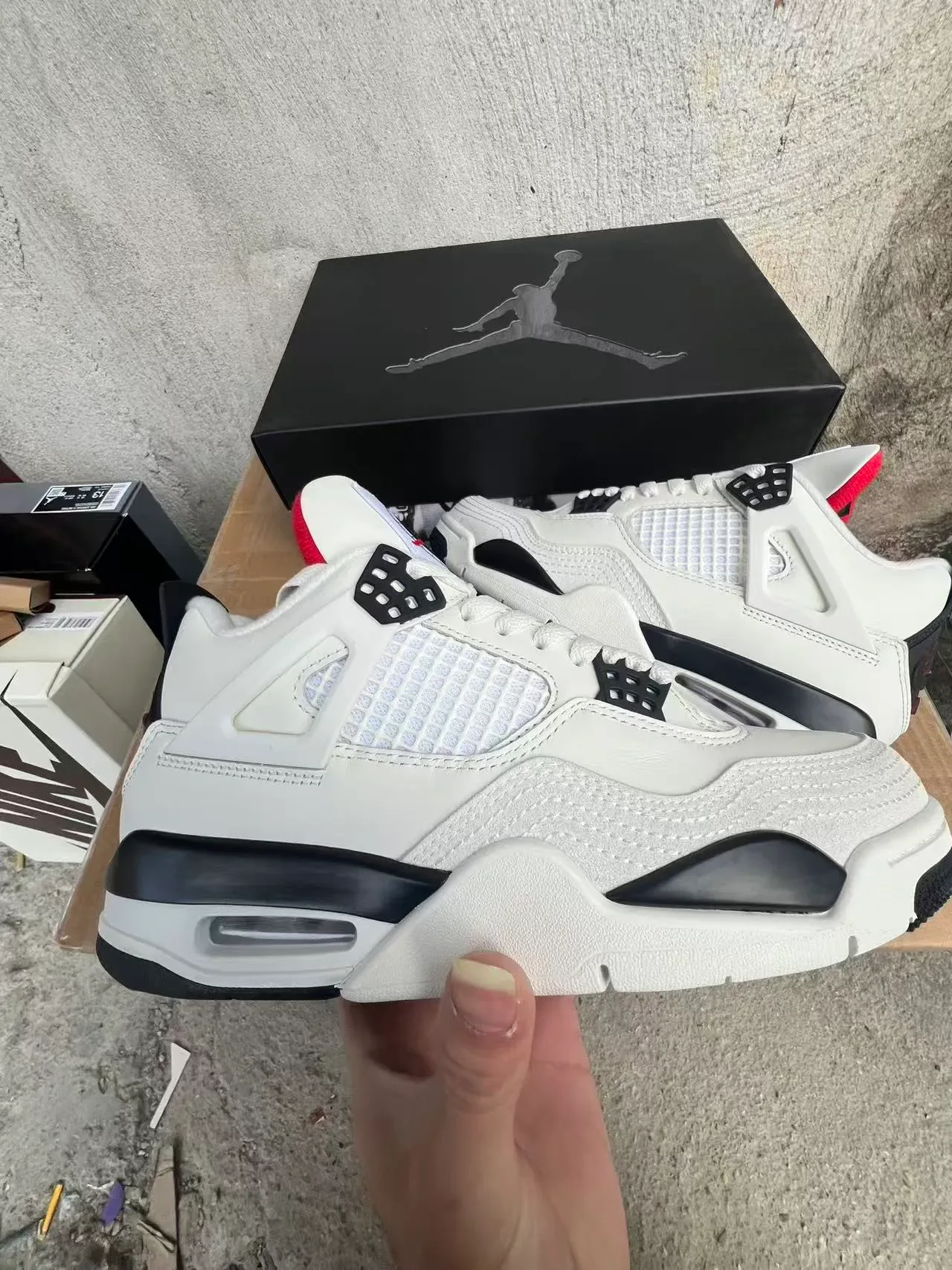 Air Jordan 4 Tênis de Basquete Branco Preto Vermelho 7