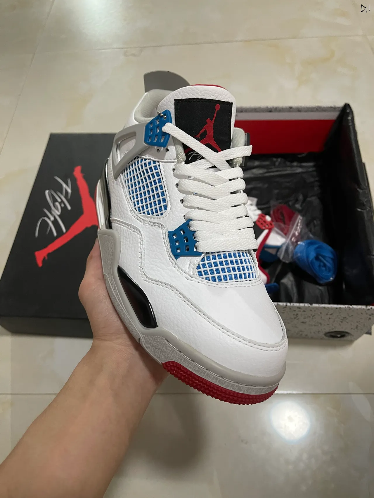 Air Jordan 4 White Blue Red Basketball Shoes 2