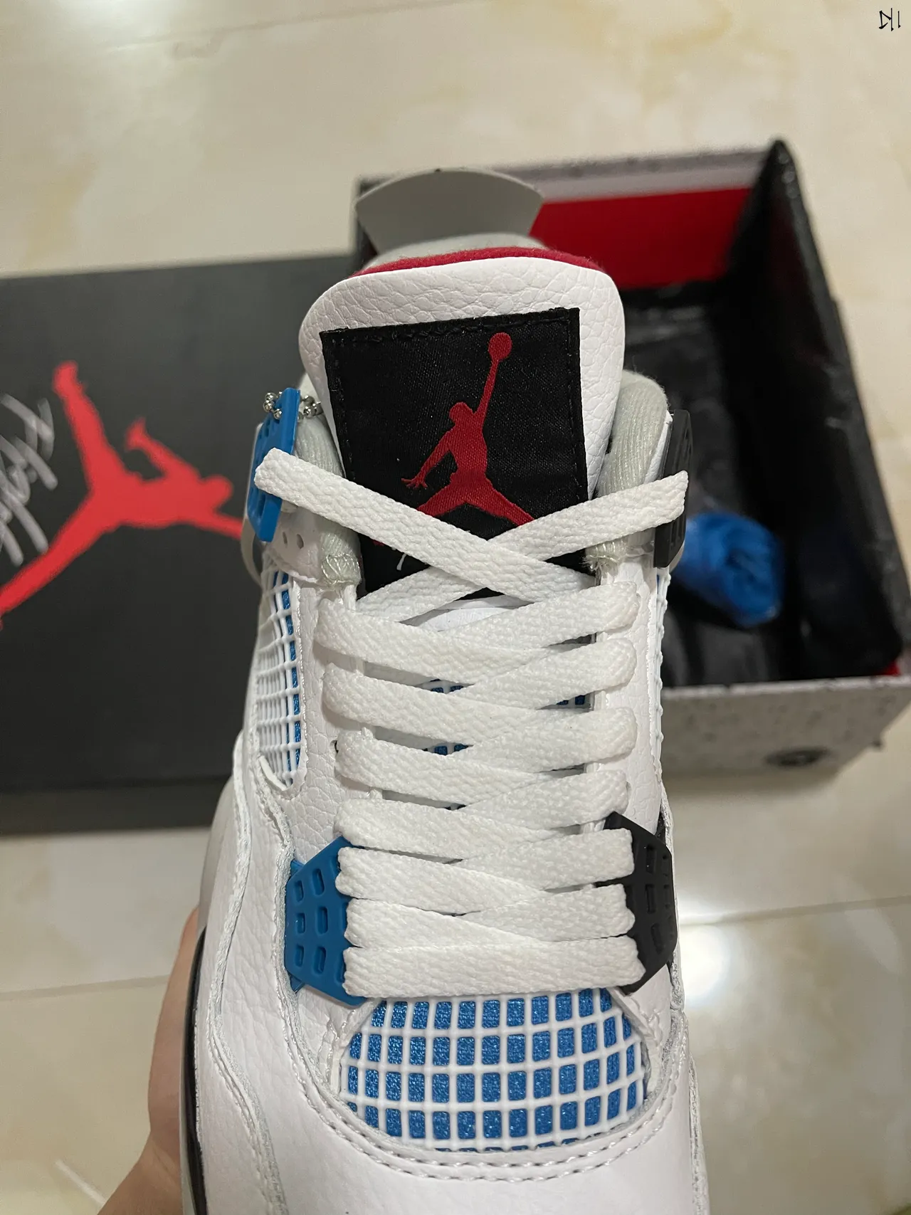 Air Jordan 4 White Blue Red Basketball Shoes 4