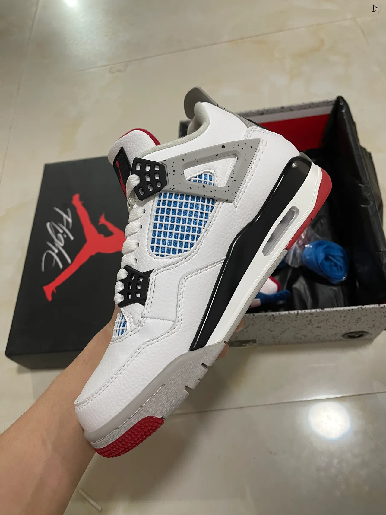 Air Jordan 4 White Blue Red Basketball Shoes 5