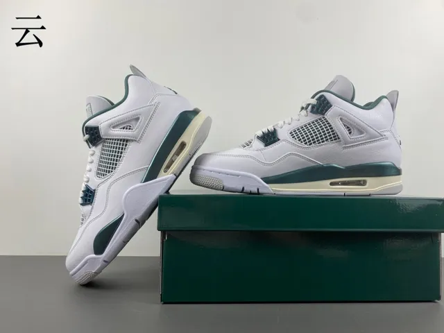Air Jordan 4 White Metallic Green Basketball Shoes 14