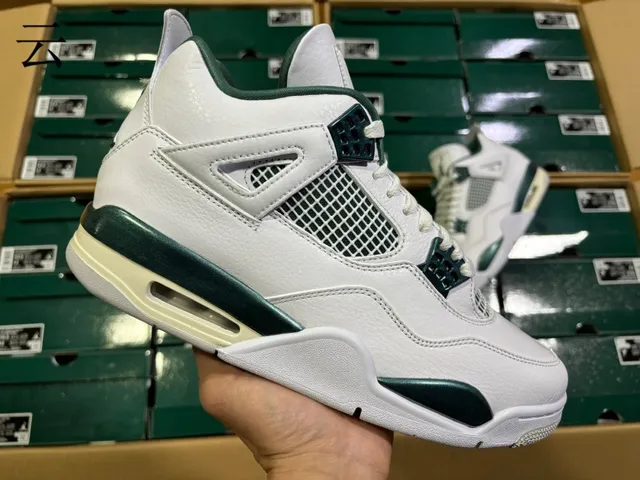 Air Jordan 4 White Metallic Green Basketball Shoes 18