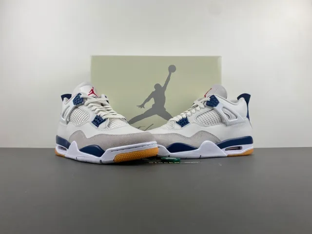 Air Jordan 4 White Navy Gum Basketball Shoes 13