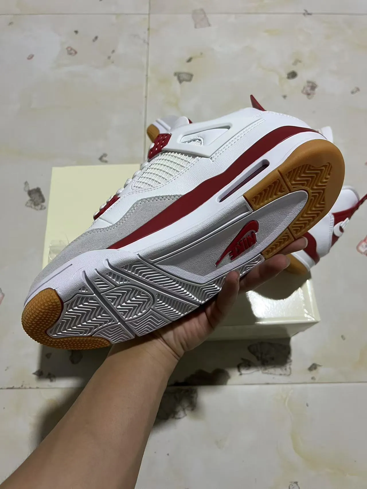 Air Jordan 4 White Red Gum Basketball Shoes 6