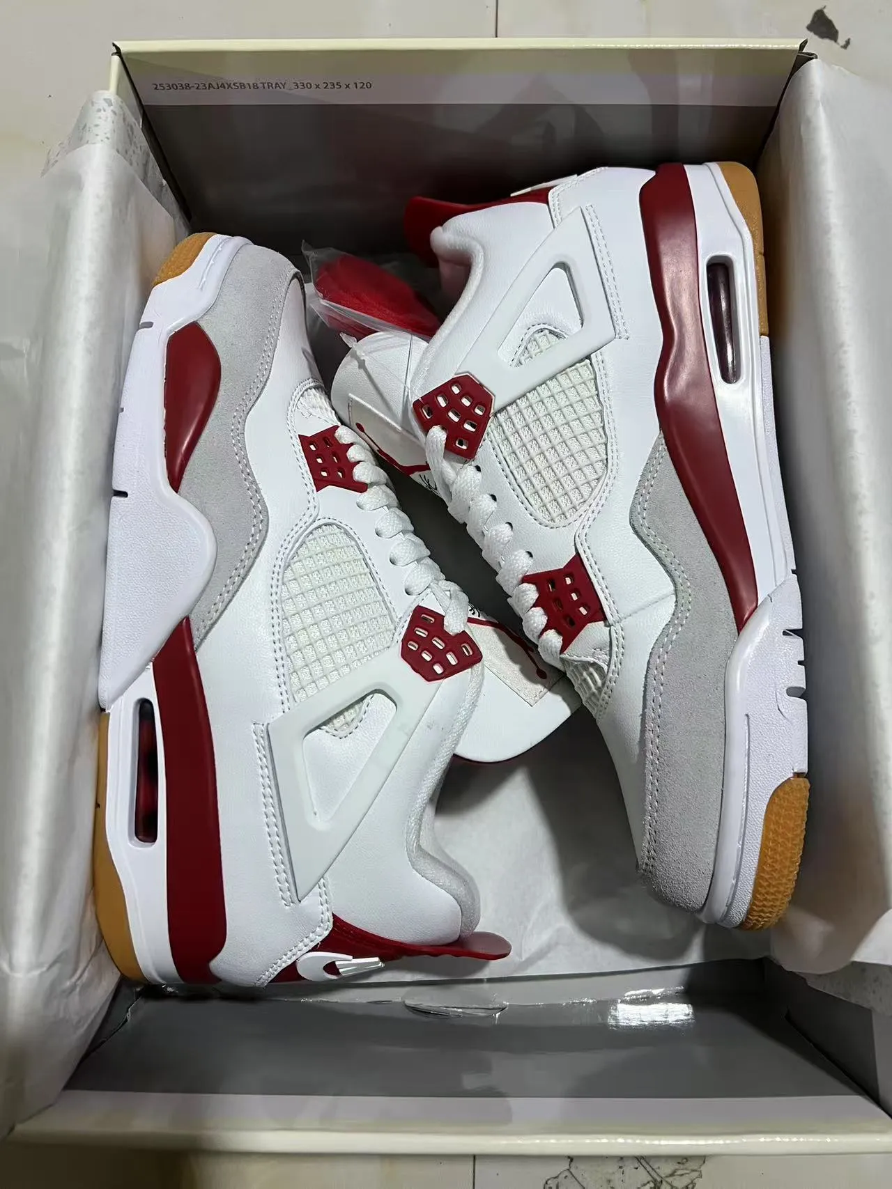 Air Jordan 4 White Red Gum Basketball Shoes 9