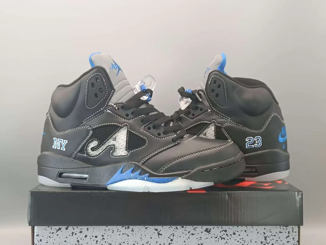 Air Jordan 5 Black Blue NY Basketball Shoes 5