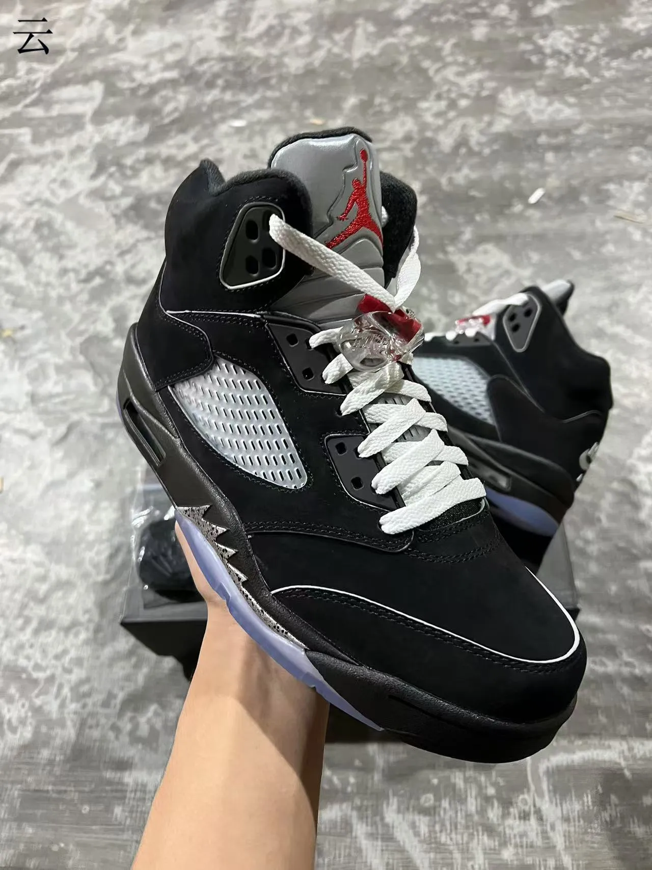 Air Jordan 5 Black Silver Icy Blue Basketball Shoes 2