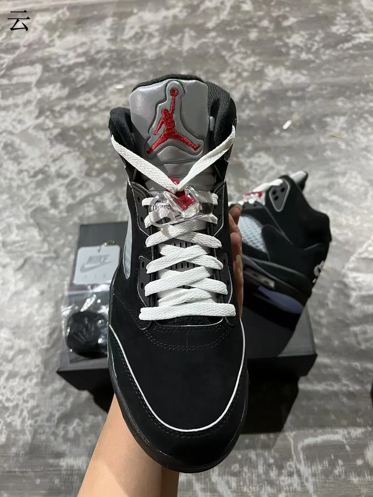 Air Jordan 5 Black Silver Icy Blue Basketball Shoes 3