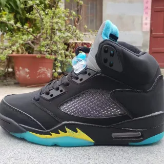 Air Jordan 5 Black Turquoise Yellow Flame Basketball Shoes