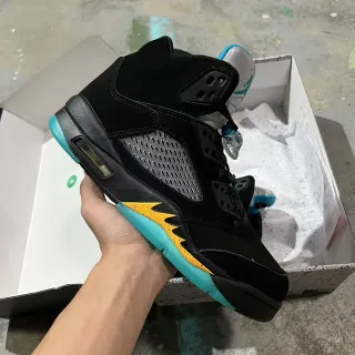 Air Jordan 5 Black Yellow Turquoise Basketball Shoes