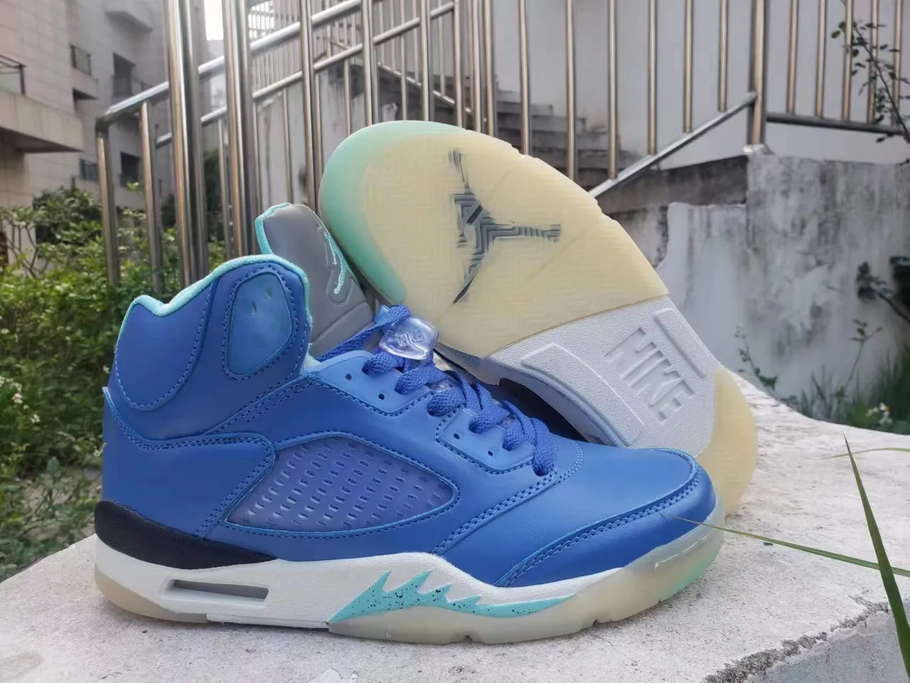 Air Jordan 5 Blue and Cyan High-Top Basketball Shoes 5