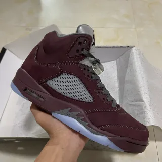 Air Jordan 5 Burdeos Gris Alto Gamuza Superior Zapatos de Baloncesto