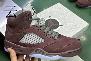 Air Jordan 5 Burgundy Gray High-Top Suede Upper Basketball Shoes 2