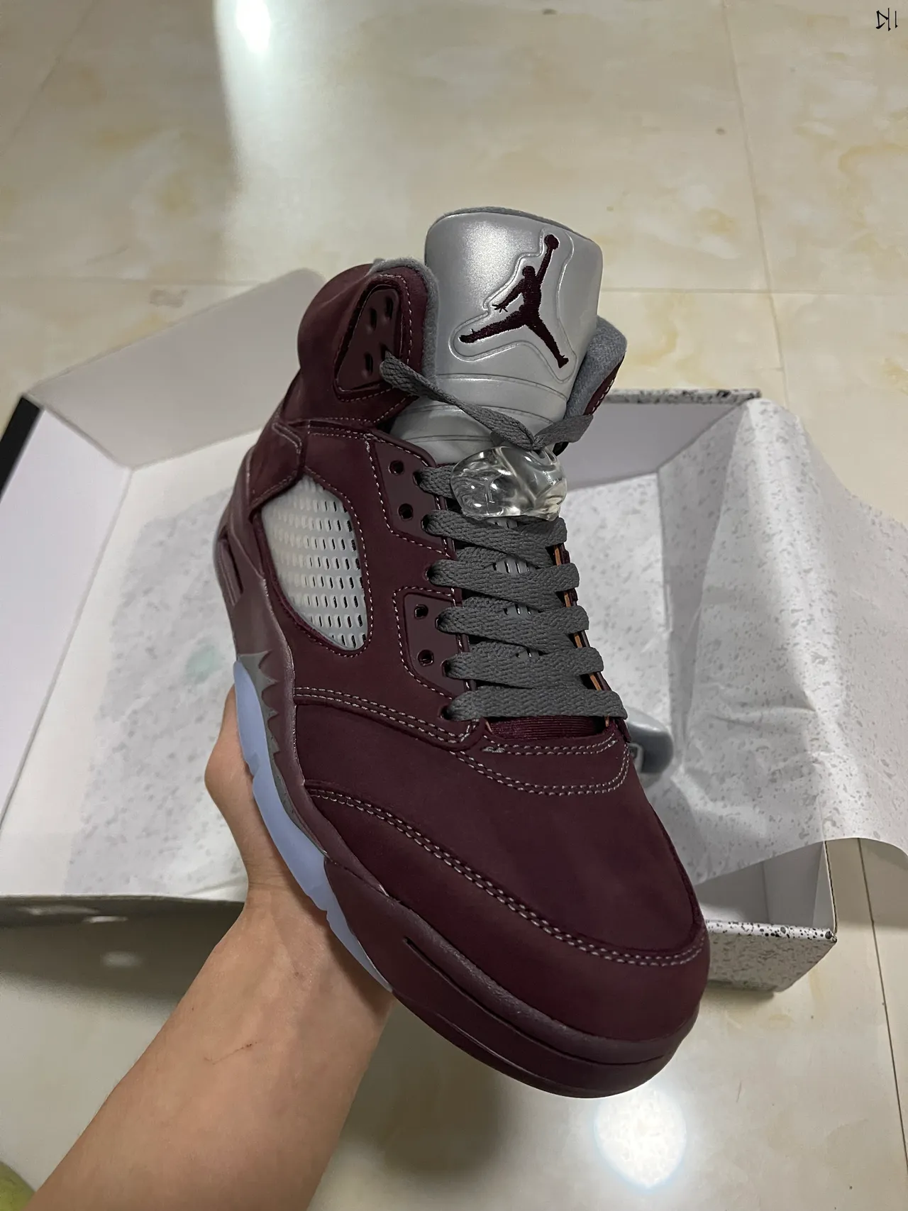 Air Jordan 5 Burgundy Gray High-Top Suede Upper Basketball Shoes 3