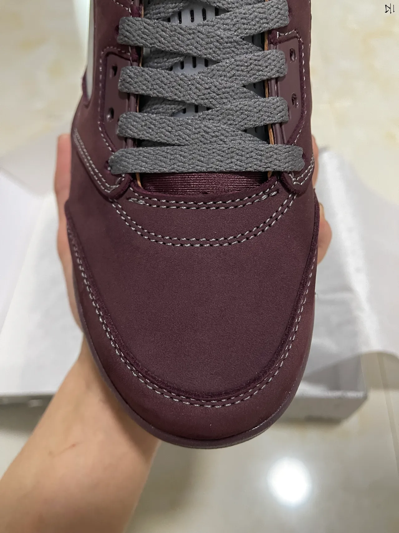 Air Jordan 5 Burgundy Gray High-Top Suede Upper Basketball Shoes 4