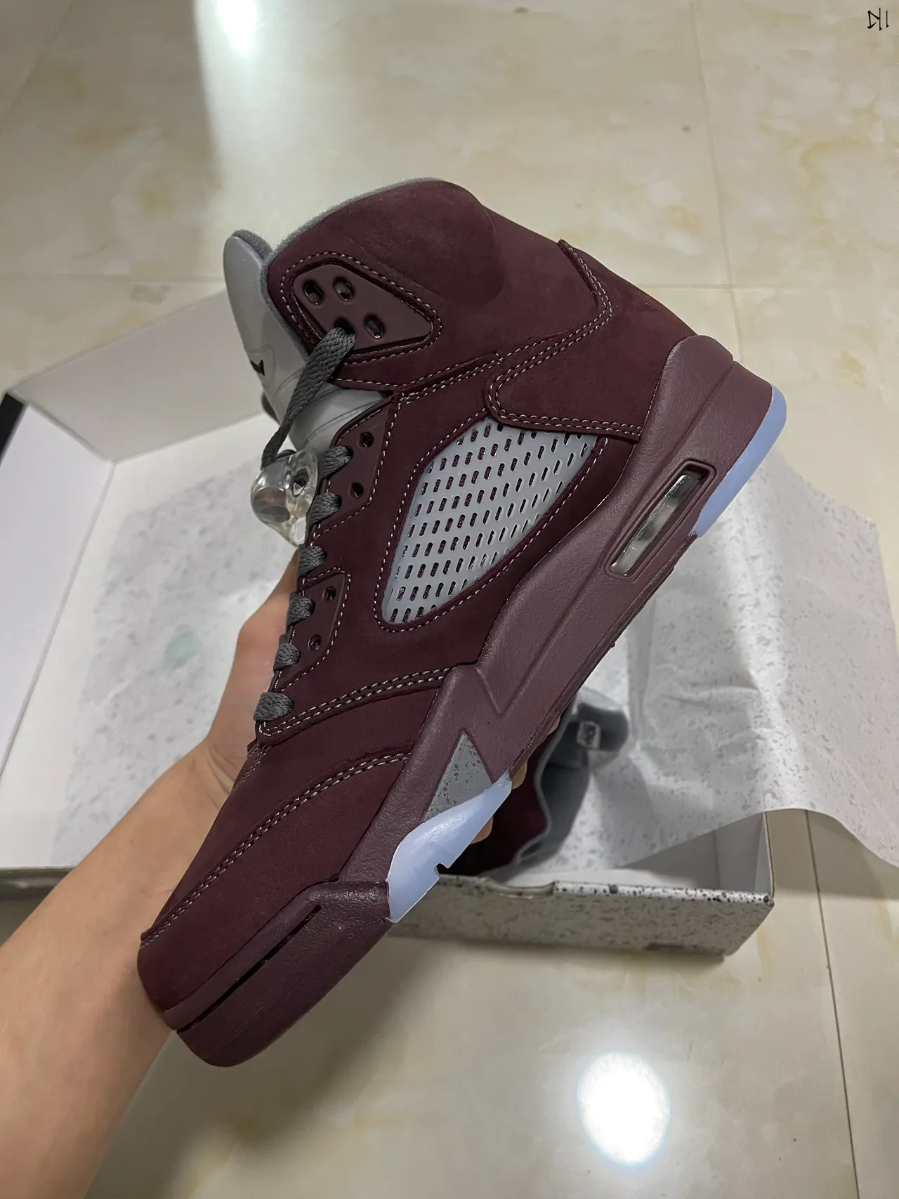 Air Jordan 5 Burgundy Gray High-Top Suede Upper Basketball Shoes 5