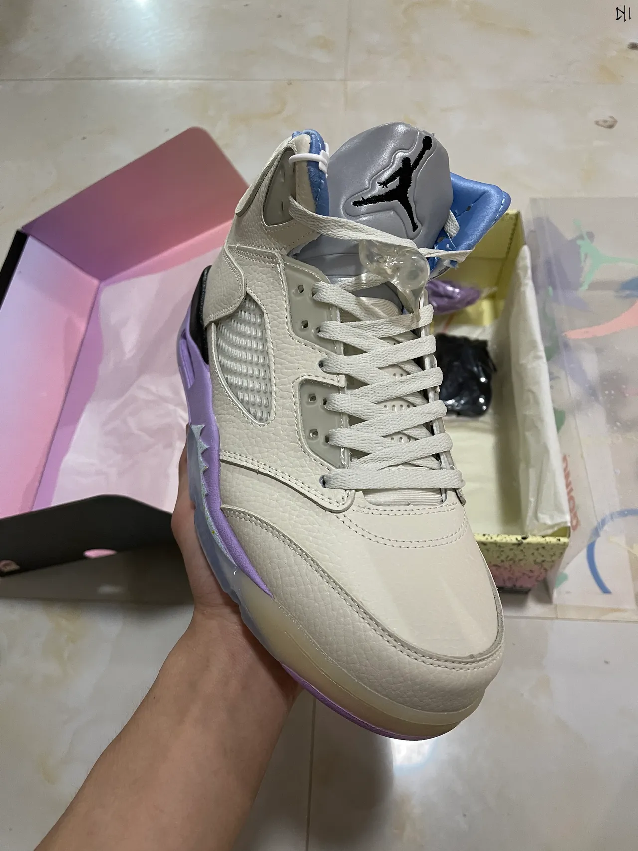 Air Jordan 5 Off-White Purple Accent Basketball Shoes 2