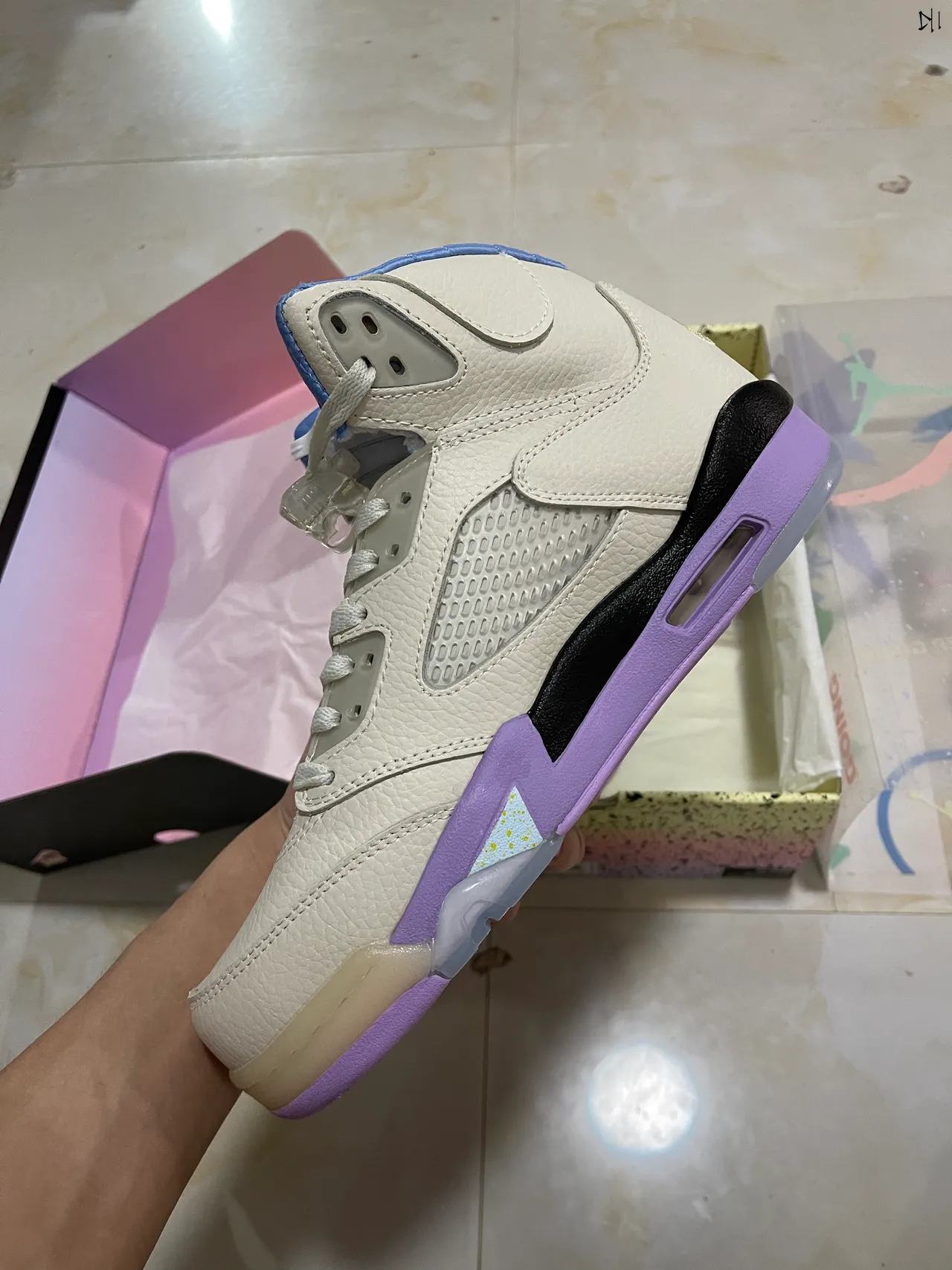Air Jordan 5 Off-White Purple Accent Basketball Shoes 4