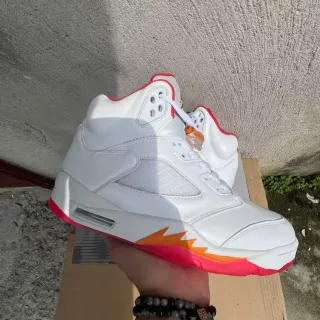 Air Jordan 5 White Red Orange Flame Basketball Shoes