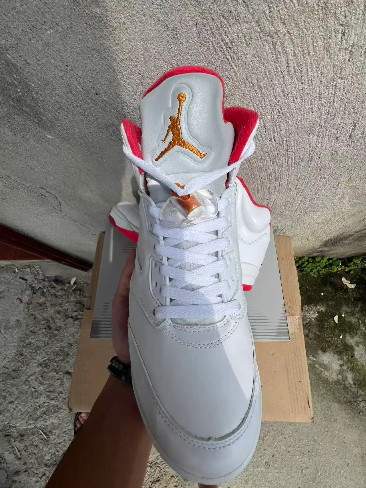 Air Jordan 5 White Red Orange Flame Basketball Shoes 3