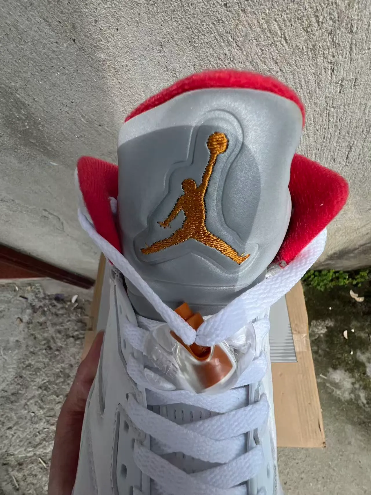 Air Jordan 5 White Red Orange Flame Basketball Shoes 4