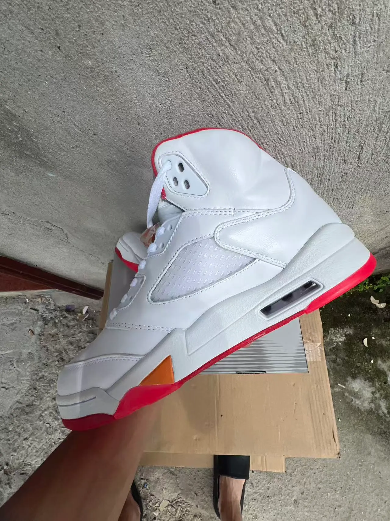 Air Jordan 5 White Red Orange Flame Basketball Shoes 5
