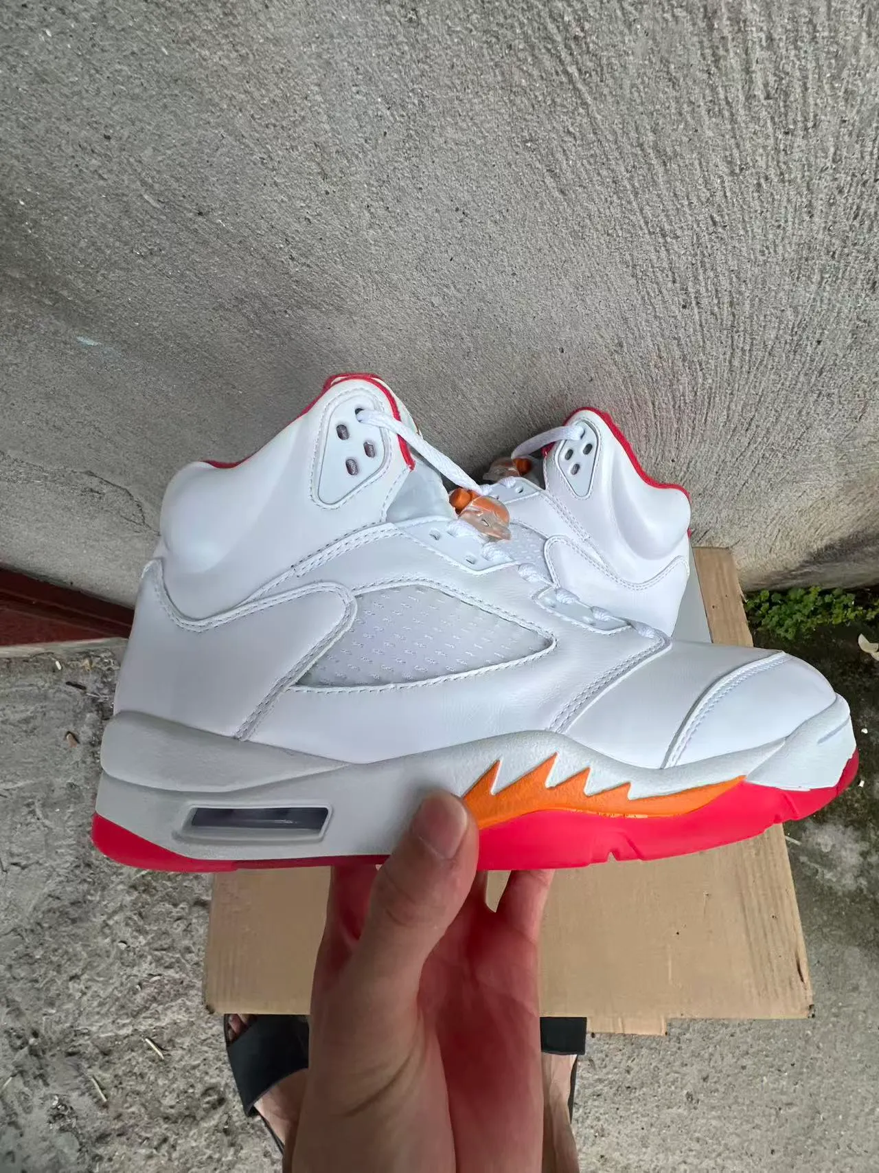Air Jordan 5 White Red Orange Flame Basketball Shoes 7