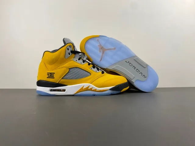 Air Jordan 5 Yellow Black White Basketball Shoes 13