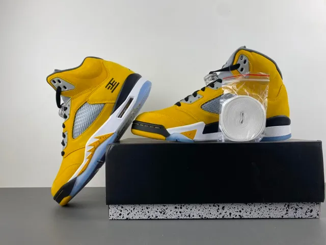 Air Jordan 5 Yellow Black White Basketball Shoes 15