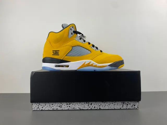Air Jordan 5 Yellow Black White Basketball Shoes 16