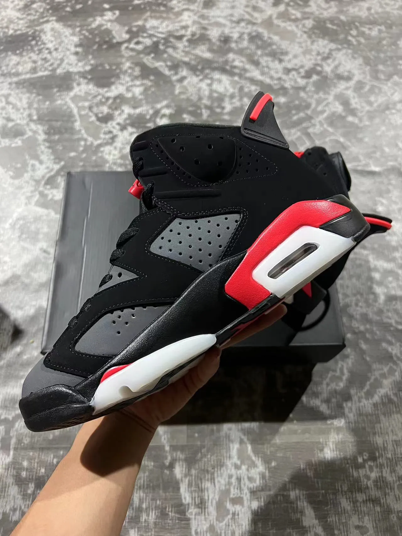 Air Jordan 6 Preto Vermelho Cinza Branco Tênis de Basquete 5
