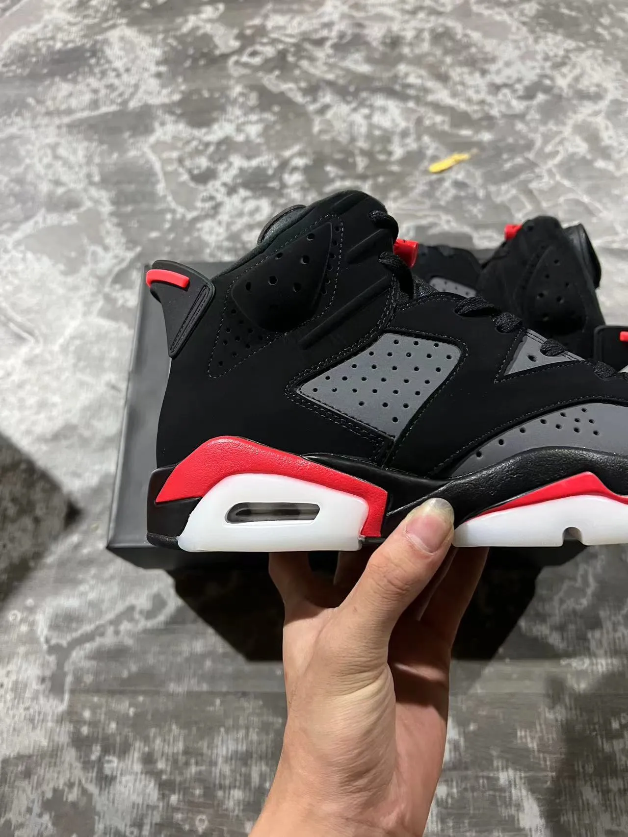 Air Jordan 6 Preto Vermelho Cinza Branco Tênis de Basquete 7