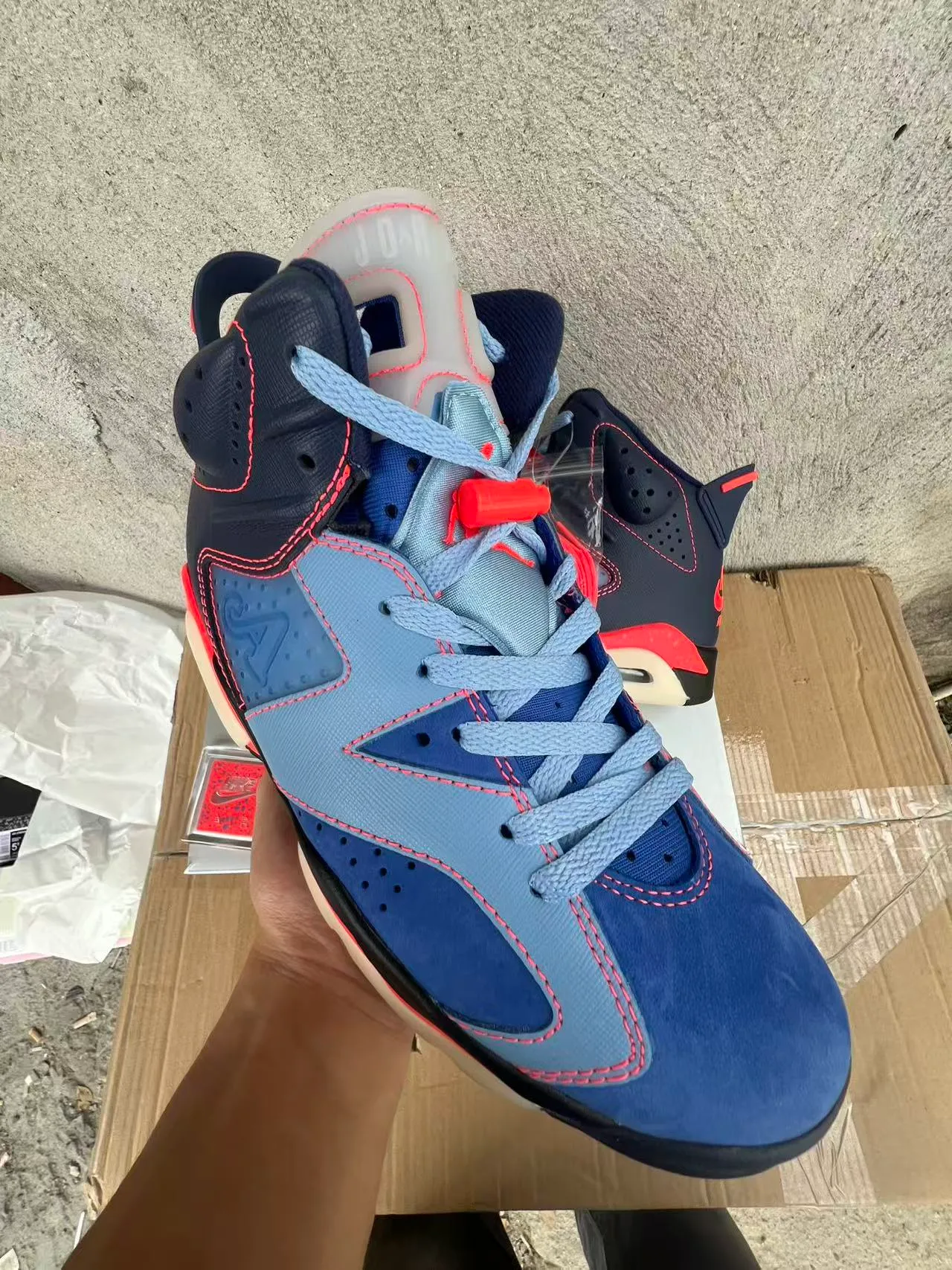 Air Jordan 6 Navy Light Blue Red Basketball Shoes 2