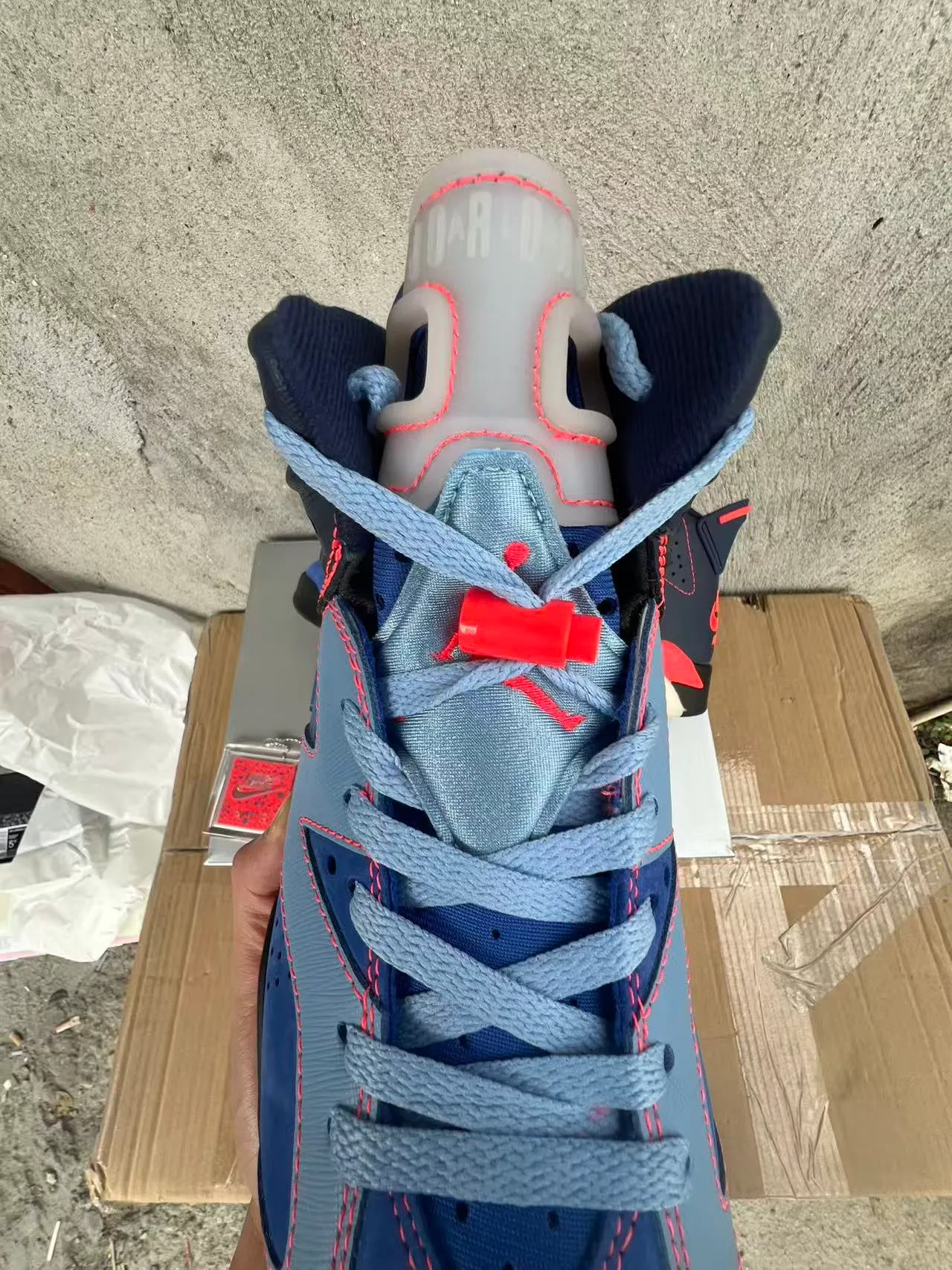 Air Jordan 6 Navy Light Blue Red Basketball Shoes 4