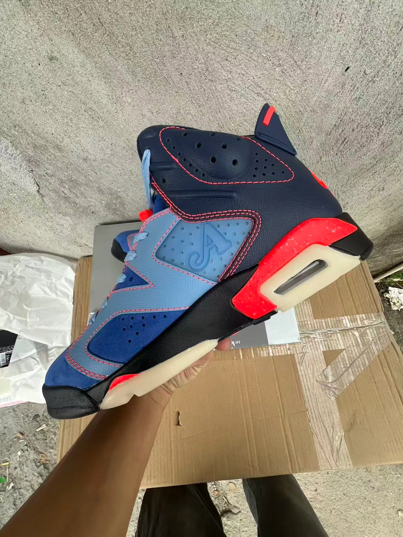 Air Jordan 6 Navy Light Blue Red Basketball Shoes 5