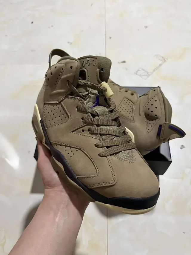 Air Jordan 6 Tan Beige Black Purple Tênis de Basquete 2