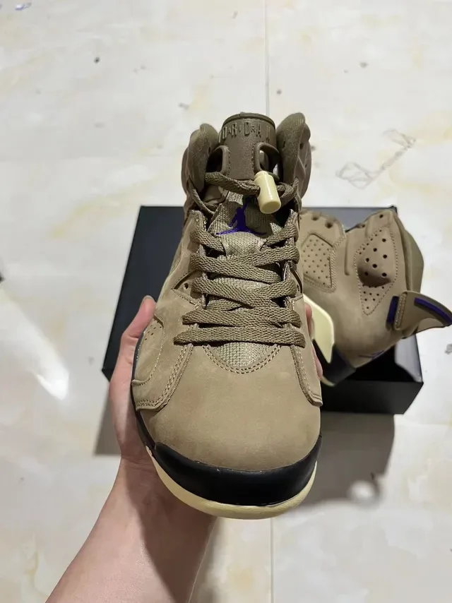 Air Jordan 6 Tan Beige Black Purple Tênis de Basquete 3