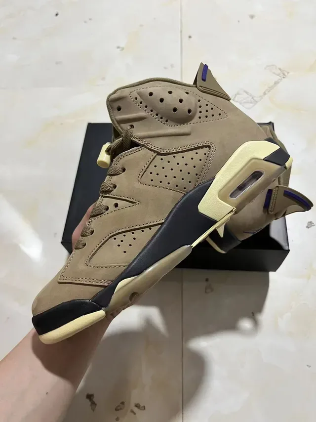 Air Jordan 6 Tan Beige Black Purple Tênis de Basquete 5