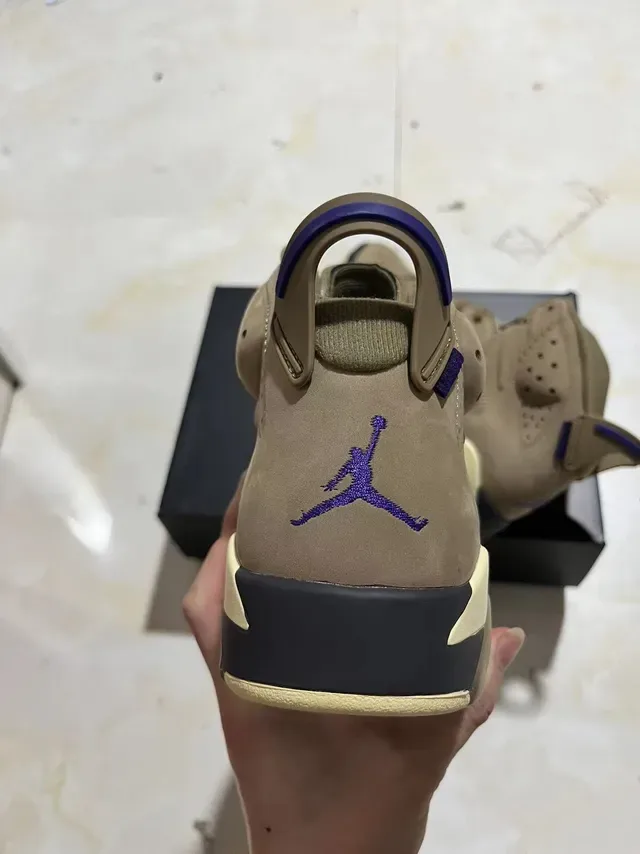Air Jordan 6 Tan Beige Black Purple Tênis de Basquete 8