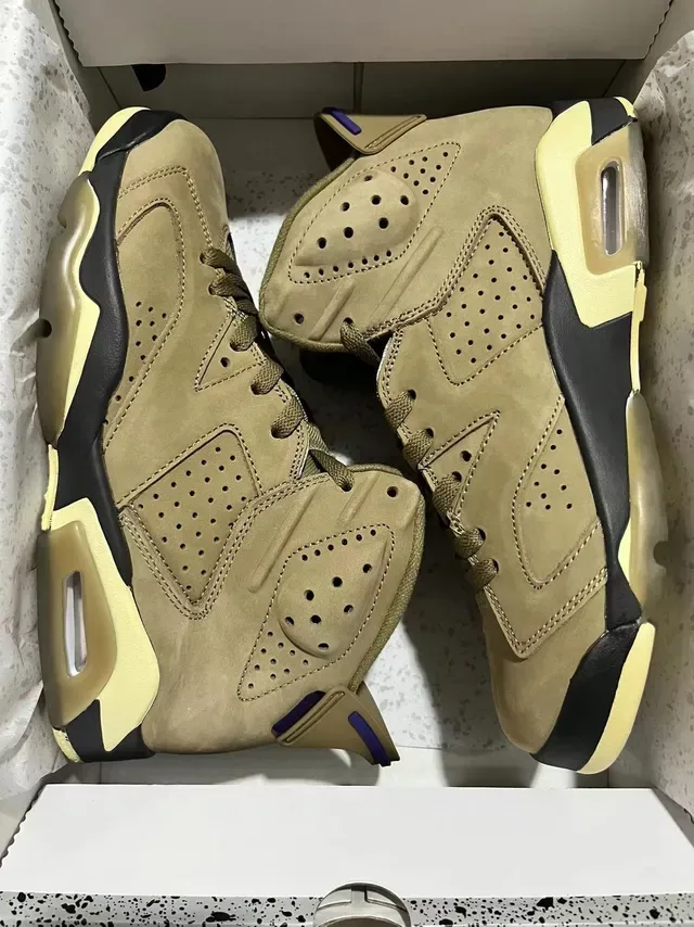 Air Jordan 6 Tan Beige Black Purple Tênis de Basquete 11