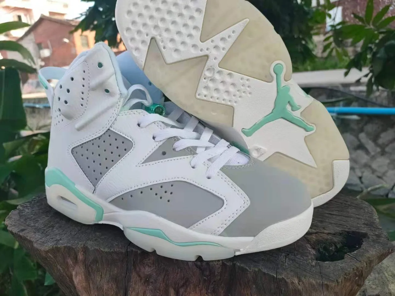 Air Jordan 6 White Gray Mint Green Basketball Shoes 9